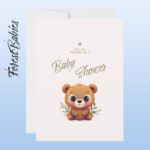 Teddy Bear Cute Pink Floral Foliage Baby Shower 🧸 Invitation