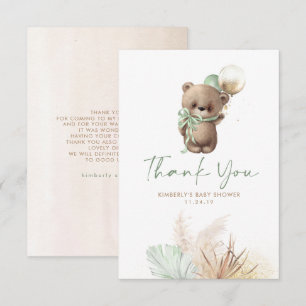 Teddy Bear Cute Sage Green Baby Shower Thank You Card