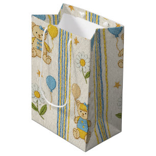 Teddy Bear Daisy Garden Pattern (10) Medium Gift Bag