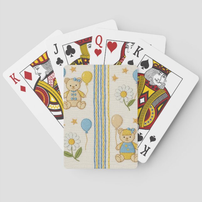 Teddy Bear Daisy Garden Pattern (10) Playing Cards (Back)