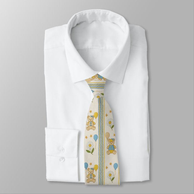 Teddy Bear Daisy Garden Pattern (10) Tie (Tied)