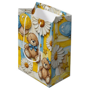 Teddy Bear Daisy Garden Pattern (11) Medium Gift Bag