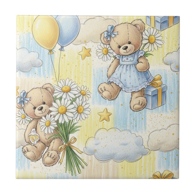 Teddy Bear Daisy Garden Pattern (11) Tile (Front)