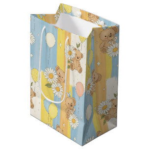 Teddy Bear Daisy Garden Pattern (12) Medium Gift Bag