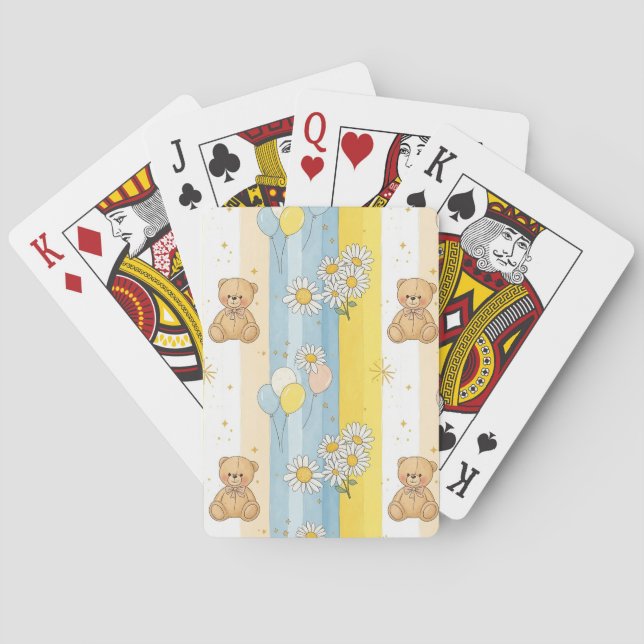 Teddy Bear Daisy Garden Pattern (13) Playing Cards (Back)
