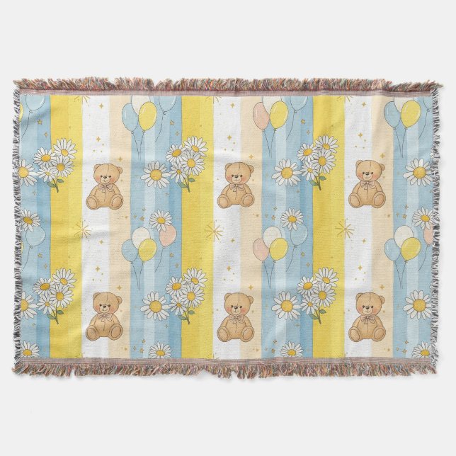 Teddy Bear Daisy Garden Pattern (13) Throw Blanket (Front)