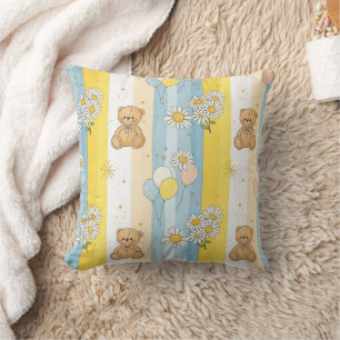 Teddy Bear Daisy Garden Pattern (13) Throw Pillow