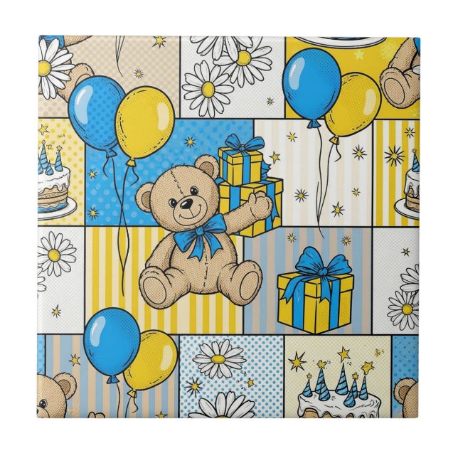 Teddy Bear Daisy Garden Pattern (13) Tile (Front)