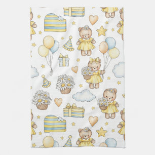 Teddy Bear Daisy Garden Pattern (14) Kitchen Towel