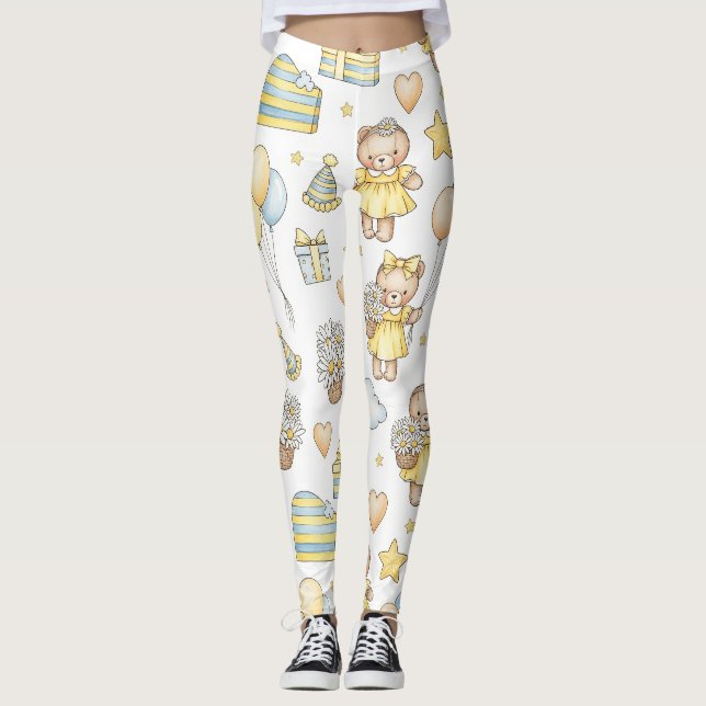 Teddy Bear Daisy Garden Pattern (14) Leggings (Front)