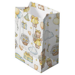 Teddy Bear Daisy Garden Pattern (14) Medium Gift Bag