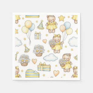 Teddy Bear Daisy Garden Pattern (14) Napkin