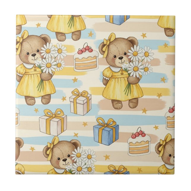 Teddy Bear Daisy Garden Pattern (14) Tile (Front)