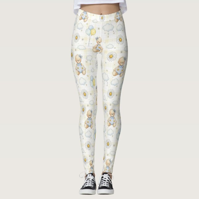 Teddy Bear Daisy Garden Pattern (15) Leggings (Front)