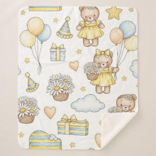 Teddy Bear Daisy Garden Pattern (15) Sherpa Blanket