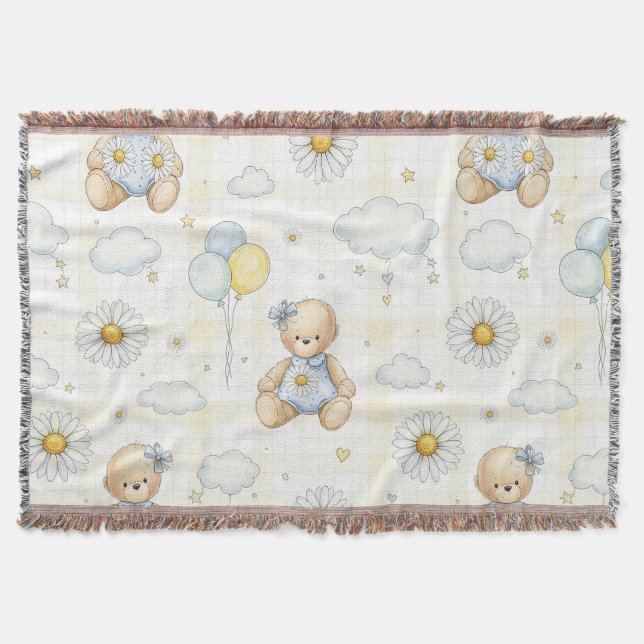 Teddy Bear Daisy Garden Pattern (15) Throw Blanket (Front)