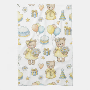 Teddy Bear Daisy Garden Pattern (16) Kitchen Towel