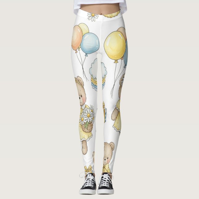Teddy Bear Daisy Garden Pattern (16) Leggings (Front)