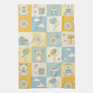 Teddy Bear Daisy Garden Pattern (17) Kitchen Towel