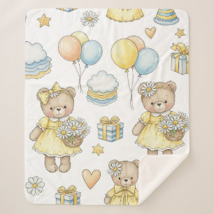 Teddy Bear Daisy Garden Pattern (17) Sherpa Blanket