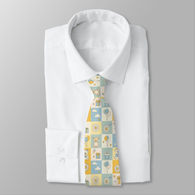 Teddy Bear Daisy Garden Pattern (17) Tie (Tied)