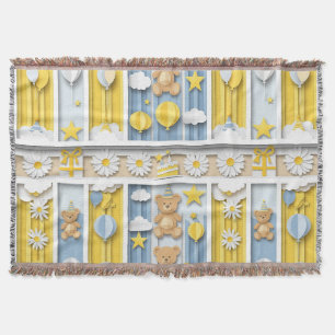 Teddy Bear Daisy Garden Pattern (18) Throw Blanket