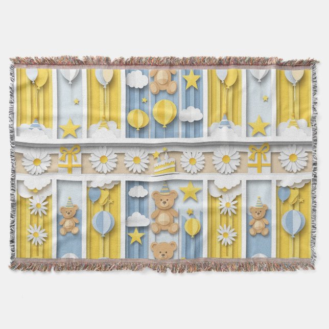 Teddy Bear Daisy Garden Pattern (18) Throw Blanket (Front)