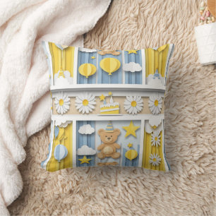 Teddy Bear Daisy Garden Pattern (18) Throw Pillow