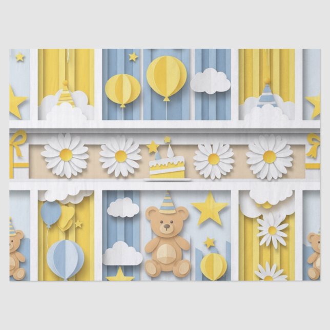 Teddy Bear Daisy Garden Pattern (18) Tissue Paper (Front)