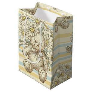 Teddy Bear Daisy Garden Pattern (1) Medium Gift Bag