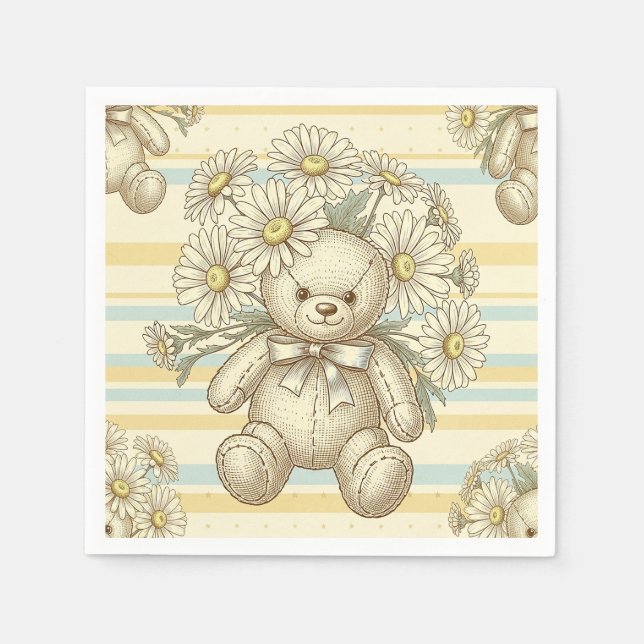 Teddy Bear Daisy Garden Pattern (1) Napkin (Front)