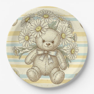 Teddy Bear Daisy Garden Pattern (1) Paper Plate