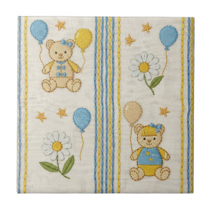 Teddy Bear Daisy Garden Pattern (1) Tile