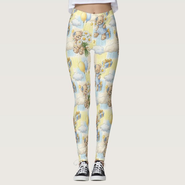 Teddy Bear Daisy Garden Pattern (2) Leggings (Front)