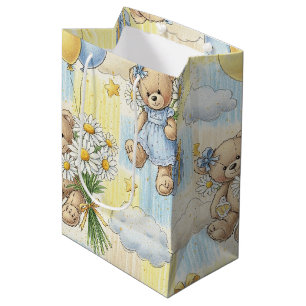 Teddy Bear Daisy Garden Pattern (2) Medium Gift Bag