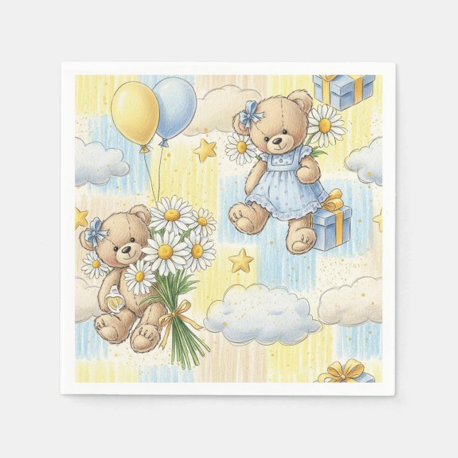 Teddy Bear Daisy Garden Pattern (2) Napkin (Front)