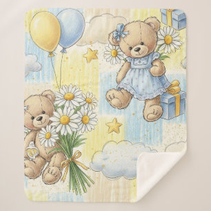Teddy Bear Daisy Garden Pattern (2) Sherpa Blanket