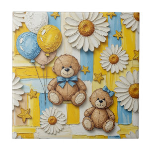 Teddy Bear Daisy Garden Pattern (2) Tile