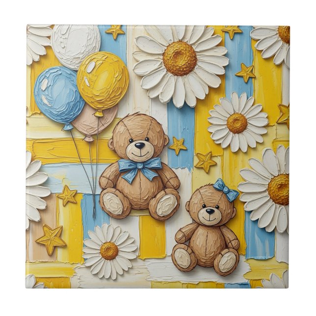 Teddy Bear Daisy Garden Pattern (2) Tile (Front)
