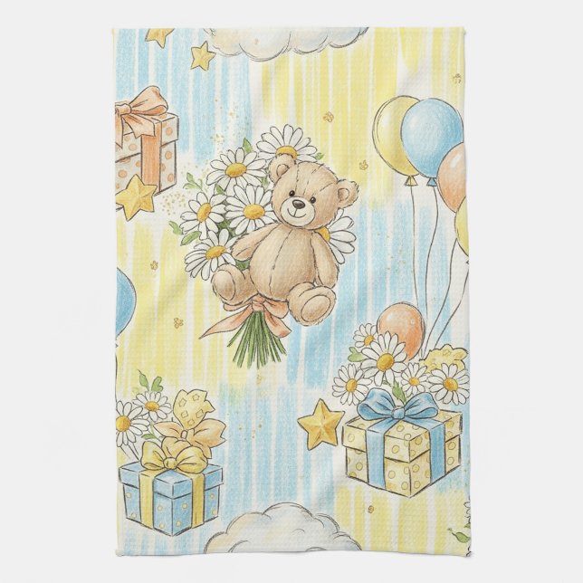 Teddy Bear Daisy Garden Pattern (3) Kitchen Towel (Vertical)
