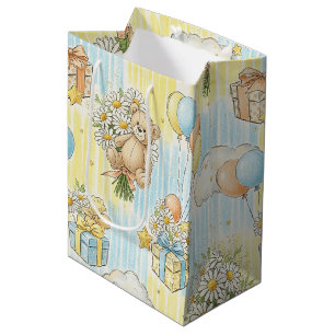 Teddy Bear Daisy Garden Pattern (3) Medium Gift Bag