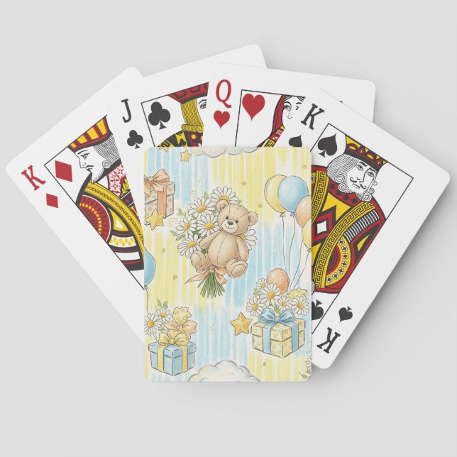 Teddy Bear Daisy Garden Pattern (3) Playing Cards (Back)