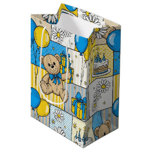 Teddy Bear Daisy Garden Pattern (4) Medium Gift Bag