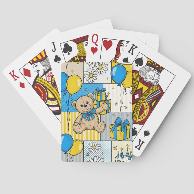 Teddy Bear Daisy Garden Pattern (4) Playing Cards (Back)
