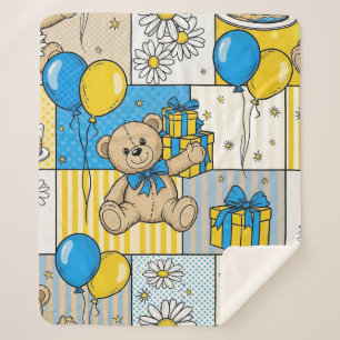 Teddy Bear Daisy Garden Pattern (4) Sherpa Blanket