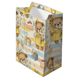 Teddy Bear Daisy Garden Pattern (5) Medium Gift Bag