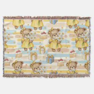 Teddy Bear Daisy Garden Pattern (5) Throw Blanket