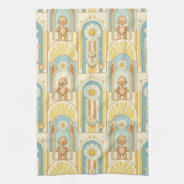 Teddy Bear Daisy Garden Pattern (6) Kitchen Towel (Vertical)