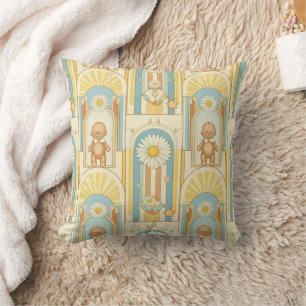 Teddy Bear Daisy Garden Pattern (6) Throw Pillow