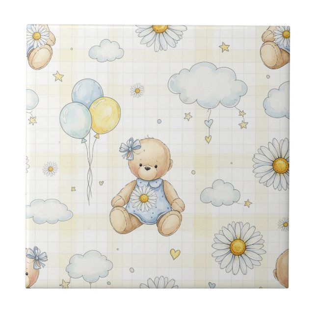 Teddy Bear Daisy Garden Pattern (6) Tile (Front)